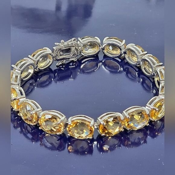 925 Sterling Silver Bracelet 18.5cm with 10x8mm Natural Citrine Gemstone - Picture 5 of 9